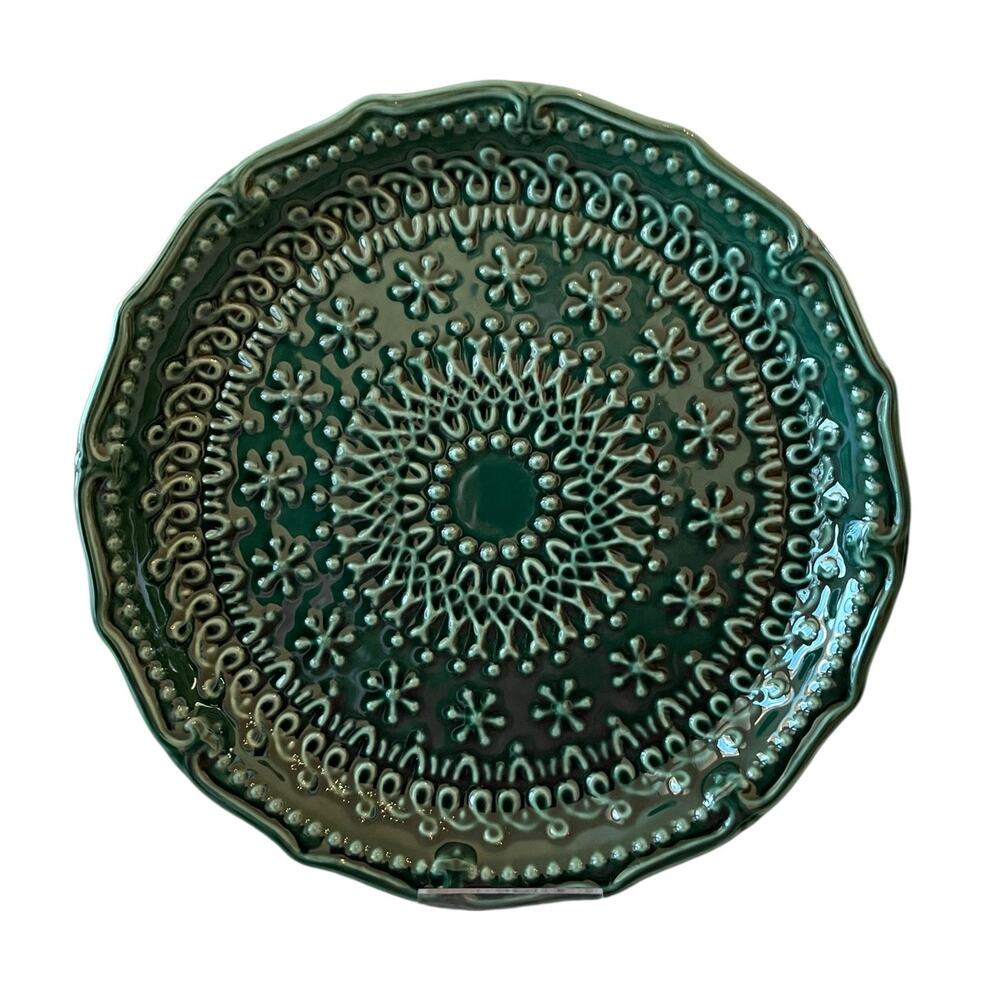 Potter's Studio Green Holiday Dinner Plates 10" Ceramic Set of 4 Christmas New